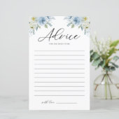 Blue Watercolor Florals Baby Duschberatungskarte (Stehend Vorderseite)