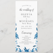 Blue Watercolor Florence Chinoiserie Hochzeitsprog Menükarte (Vorderseite)