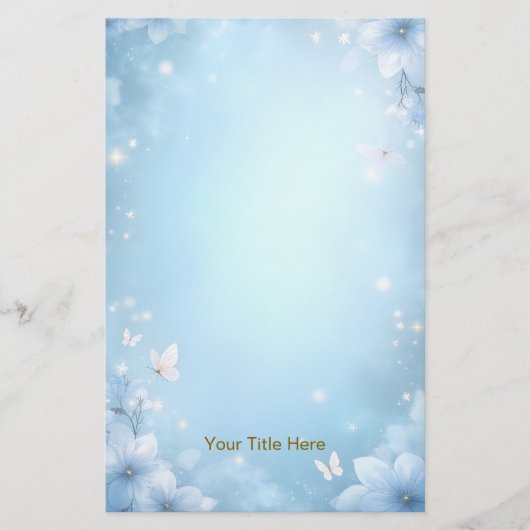 Blue Watercolor Flower Design with Light Effect Briefpapier (Vorderseite)