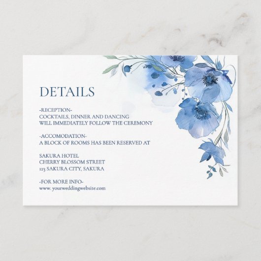 Blue Watercolor Flower Details Begleitkarte (Vorderseite)