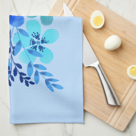 Blue Watercolor Flower Geschirrtuch (Viertel Falte)