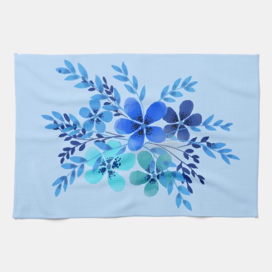 Blue Watercolor Flower Geschirrtuch (Horizontal)