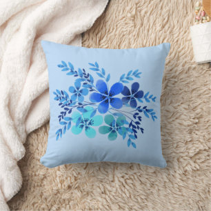 Blue Watercolor Flower Kissen