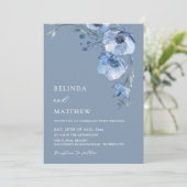 Blue Watercolor Flowers Casual Wedding Einladung (Stehend Vorderseite)