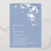 Blue Watercolor Flowers Casual Wedding Folieneinladung (Vorderseite)