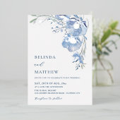 Blue Watercolor Flowers Casual Wedding Folieneinladung (Stehend vorne)