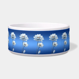 Blue Watercolor Flowers Ceramic Pet Bowl Napf