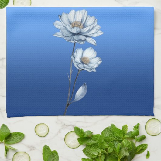 Blue Watercolor Flowers Kitchen Towels Geschirrtuch (Gefaltet)