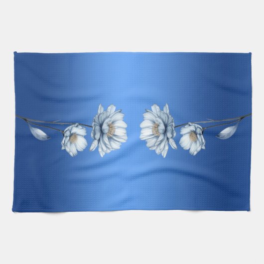 Blue Watercolor Flowers Kitchen Towels Geschirrtuch (Horizontal)