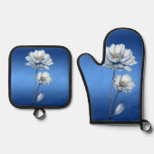 Blue Watercolor Flowers Ofenhandschuh & Topflappen-Set (Vorderseite)