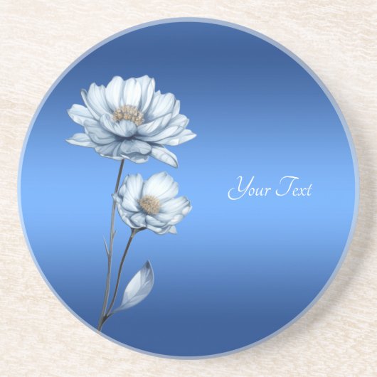 Blue Watercolor Flowers Sandstone Coaster Getränkeuntersetzer (Vorne)