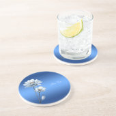 Blue Watercolor Flowers Sandstone Coaster Getränkeuntersetzer (Seite)