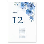 Blue Watercolor Flowers Seating Chart Tischnummer (Rückseite)
