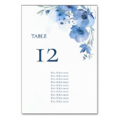 Blue Watercolor Flowers Seating Chart Tischnummer (Rückseite)