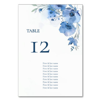 Blue Watercolor Flowers Seating Chart Tischnummer