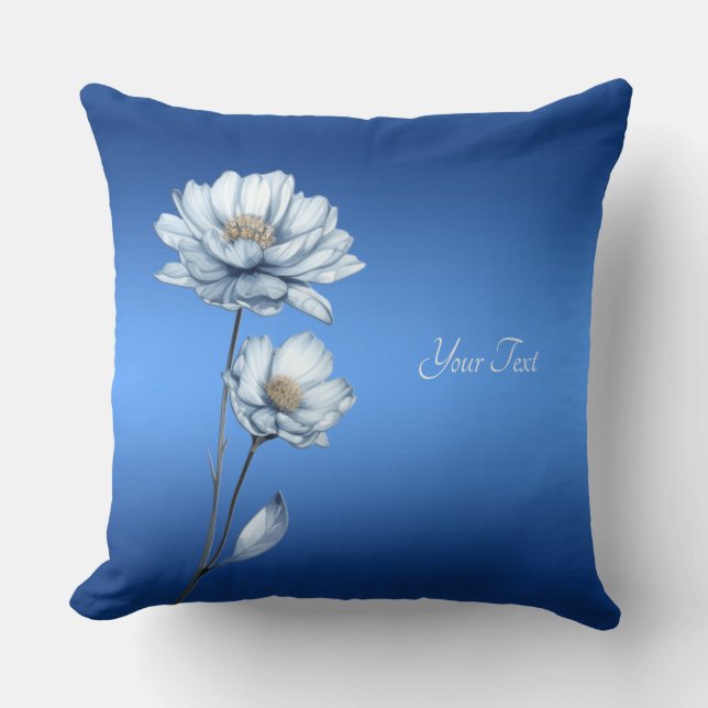 Blue Watercolor Flowers Throw Pillow Kissen (Vorderseite)