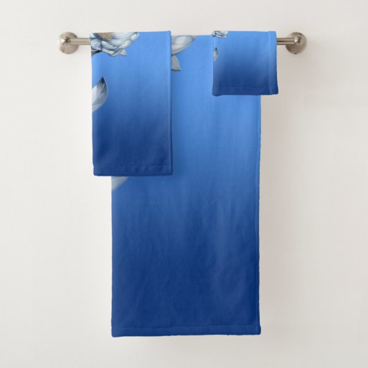 Blue Watercolor Flowers Towel Set (Insitu)
