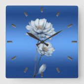 Blue Watercolor Flowers Wall Clock Quadratische Wanduhr (Vorderseite)