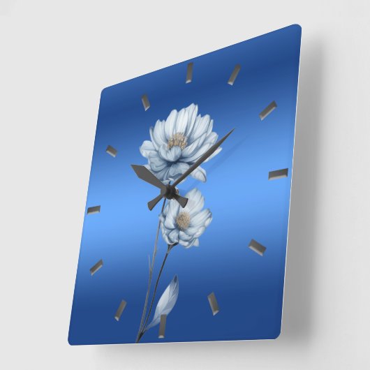 Blue Watercolor Flowers Wall Clock Quadratische Wanduhr (Winkel)