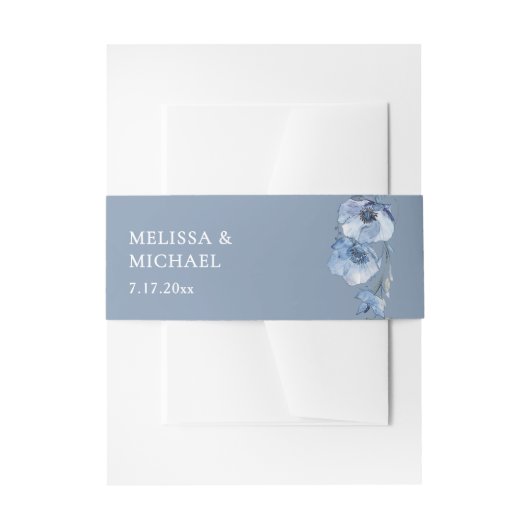 Blue Watercolor Flowers Wedding Einladungsbanderole (Vorderseite Beispiel)