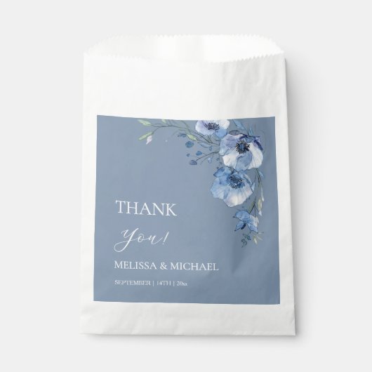Blue Watercolor Flowers Wedding Thank You Square  Geschenktütchen (Vorderseite)