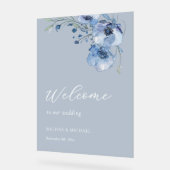 Blue Watercolor Flowers Wedding Welcome Acrylschild (Winkel)