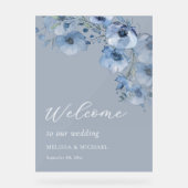 Blue Watercolor Flowers White Acrylschild (Vorderseite)