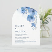 Blue Watercolor Flowers White Arch Einladung (Stehend Vorderseite)