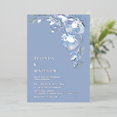 Blue Watercolor Flowers White Silver Folieneinladung (Stehend vorne)