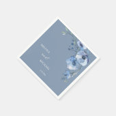 Blue Watercolor Flowers Your Names Wedding Serviette (Ecke)