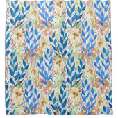 Blue Watercolor Foliage Duschvorhang (Vorderseite)