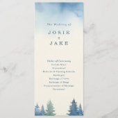 Blue Watercolor Forest Moderne Natur Hochzeit Programm (Vorderseite)