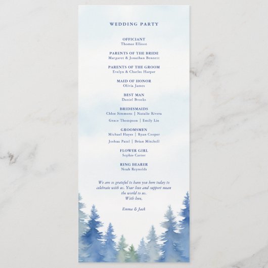 Blue Watercolor Forest Programm (Rückseite)