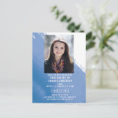 Blue Watercolor Foto Graduation Party Postkarte (Stehend Vorderseite)