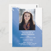 Blue Watercolor Foto Graduation Party Postkarte (Vorne/Hinten)