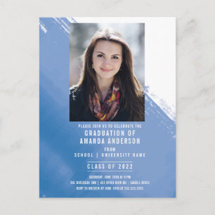 Blue Watercolor Foto Graduation Party Postkarte
