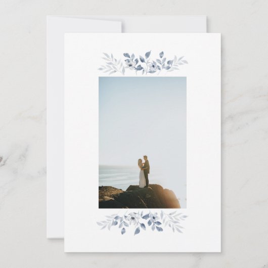 Blue Watercolor Foto Hochzeit Einladung (Rückseite)