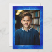 Blue Watercolor Frame Custom PHOTO Bar Bat Mitzvah Einladung (Rückseite)