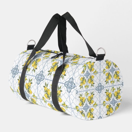 Blue Watercolor French Country Lemon Duffle Bag (Linke Seite)
