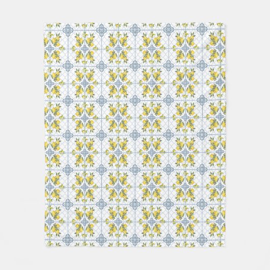 Blue Watercolor French Country Lemon Fleecedecke (Vorderseite)