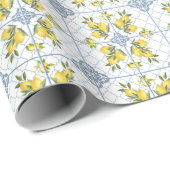 Blue Watercolor French Country Lemon Geschenkpapier (Rolleneckpunkt)