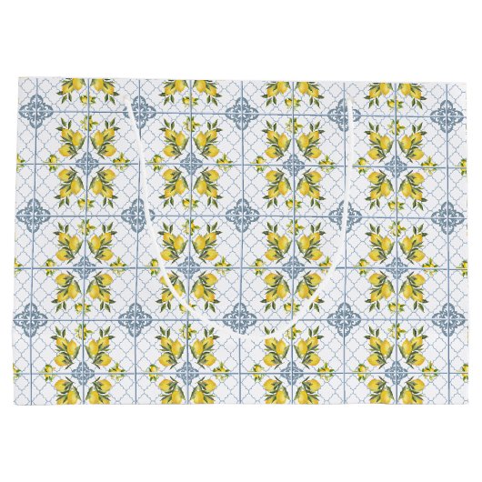 Blue Watercolor French Country Lemon Große Geschenktüte (Rückseite)