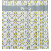 Blue Watercolor French Country Lemon Name Monogram Duschvorhang (Vorderseite)