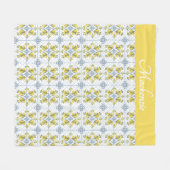 Blue Watercolor French Country Lemon Name Monogram Fleecedecke (Vorderseite (Horizontal))