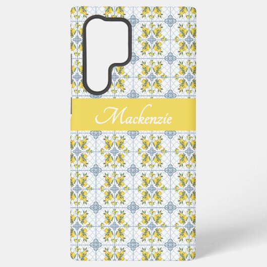 Blue Watercolor French Country Lemon Name Monogram Samsung Galaxy Hülle (Rückseite)