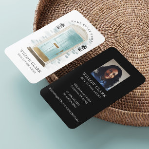 Blue Watercolor Front Door Real Anwesen Agent Visitenkarte