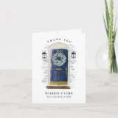 Blue Watercolor Front Door & Wreath Vielen Dank Dankeskarte (Vorderseite)