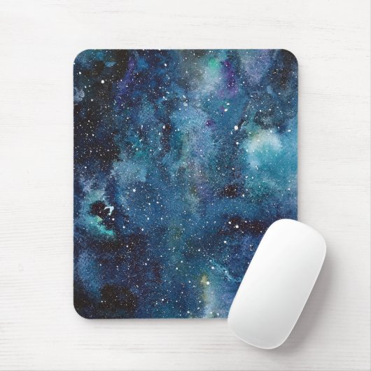 Blue Watercolor Galaxy Space Stars Initialen Mousepad (Mit Mouse)