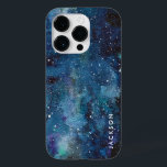 Blue Watercolor Galaxy Space Stars Name Case-Mate iPhone 14 Pro Hülle<br><div class="desc">Blue Watercolor Galaxy Stars Space Handy Gehäuse ist aus dieser Welt mit einem blauen,  lila,  aquamarinen und schwarzen wirbelnden Wasserfarbeneffekt und Ihrem Namen.</div>