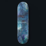 Blue Watercolor Galaxy Space Stars Name Skateboard<br><div class="desc">Das Blue Watercolor Galaxy Stars Space Skateboard ist aus dieser Welt mit einem blauen,  lila,  aquamarinen und schwarzen,  wirbelnden Aquarelleffekt und Ihrem Namen.</div>